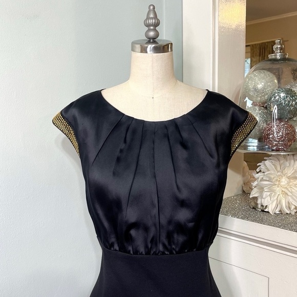 Ted Baker London Black Silk & Rhinestone Elate Midi Sheath Dress 3 Medium - Picture 5 of 15
